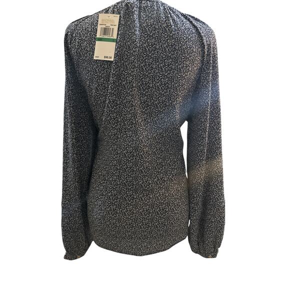 Michael Kors Floral Long Sleeve Blouse,Tie front,MK Logo on Drawstring,SZ L, NWT - Picture 2 of 6